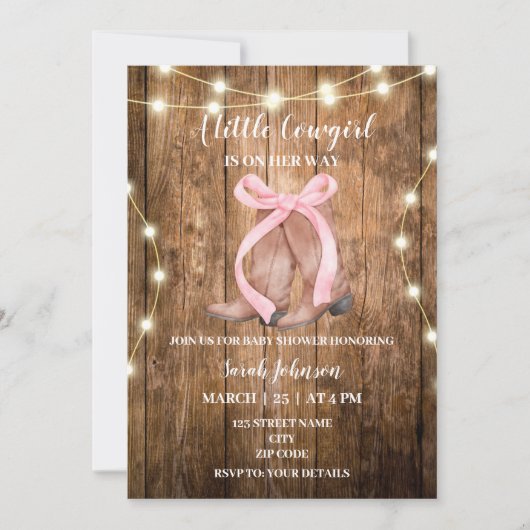 Invitation de Baby shower rustique Cowgirl (Devant)