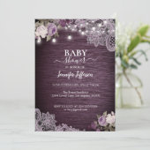 Invitation de Baby shower Rustique Floral Violet (Debout devant)