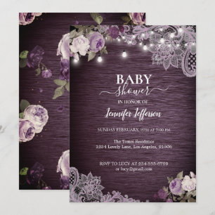 Invitation de Baby shower Rustique Floral Violet