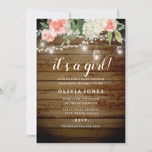 Invitation de baby shower rustique florale pour ja (Devant)