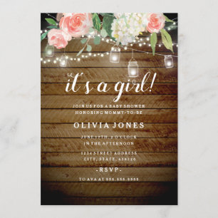 Invitation de baby shower rustique florale pour ja