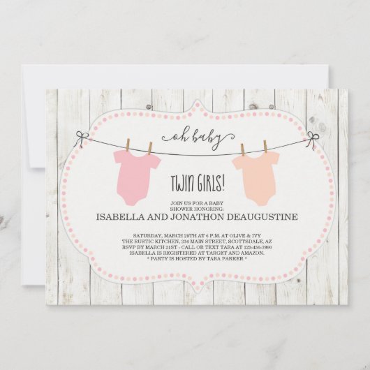 Invitation de Baby shower rustique pour les filles (Devant)