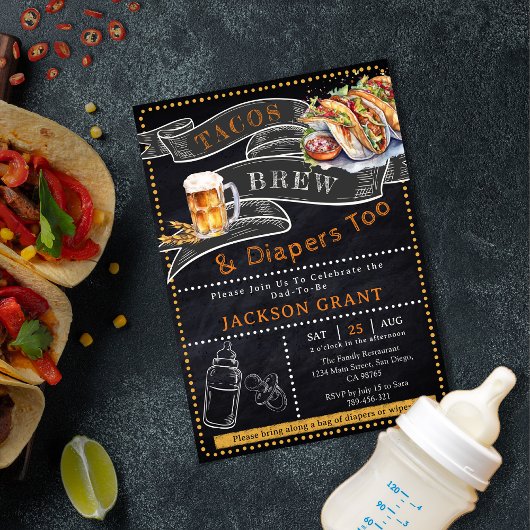 Invitation de Baby shower Rustique Tacos Brew & Di