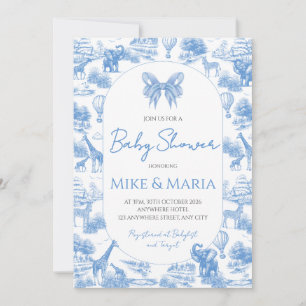 Invitation de Baby Shower Safari Toile Bleue