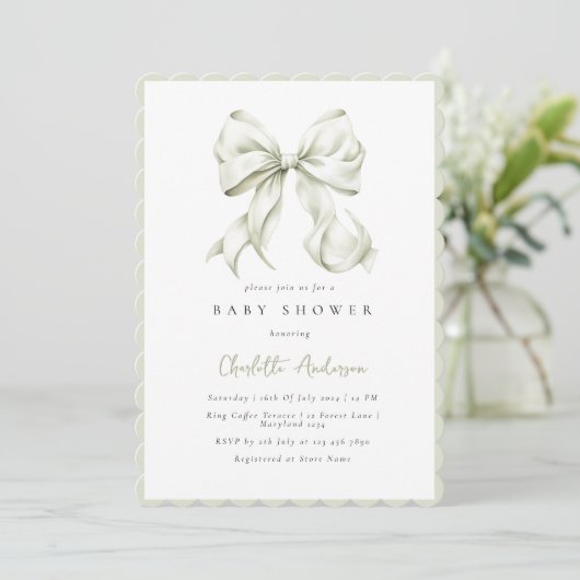 Invitation de Baby shower Sage Green Bow (Debout devant)