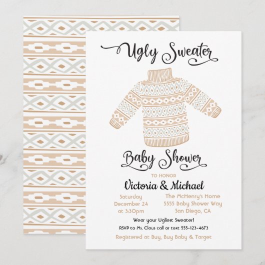 Invitation de Baby shower scandinave laide (Devant / Derrière)