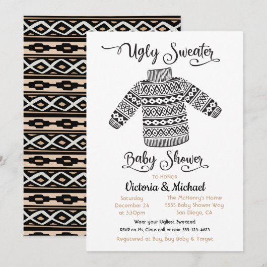 Invitation de Baby shower scandinave laide (Devant / Derrière)