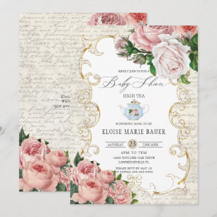 Invitation de Baby Shower Shabby Chic Vintage Rose