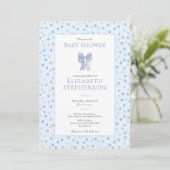 Invitation de baby shower Simple Blue Bow à pois (Debout devant)