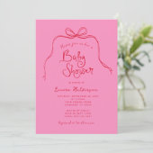 Invitation de Baby shower simple Bow rouge rose gr (Debout devant)