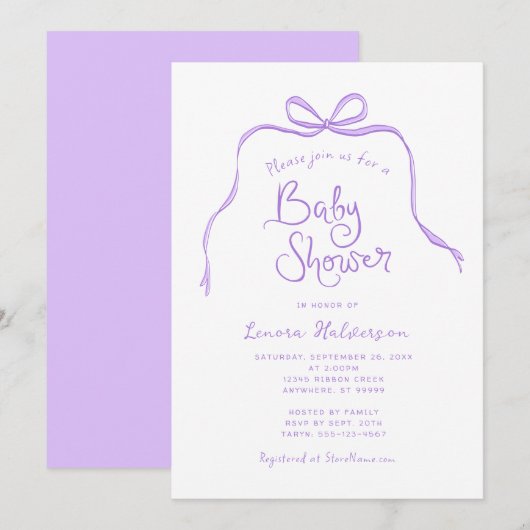 Invitation de Baby shower simple de cou pourpre (Devant / Derrière)