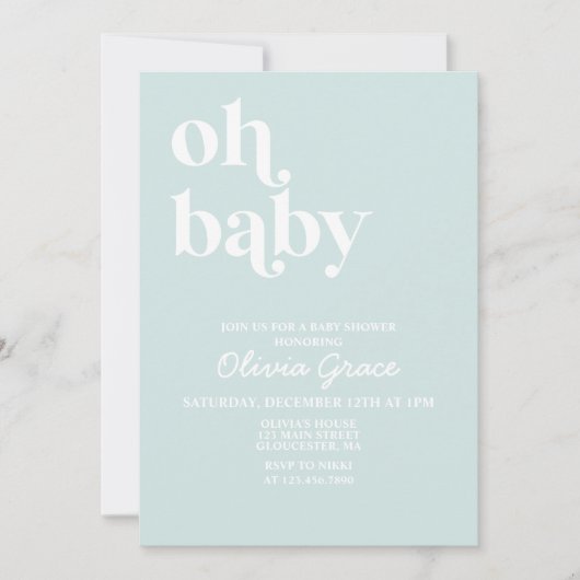 Invitation de baby shower simple et moderne bleu c (Devant)