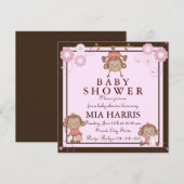 Invitation de Baby Shower Singe Rose (Devant / Derrière)