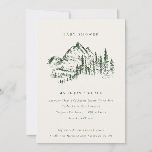 Invitation de Baby shower Sketch Mountain Pine ver (Devant)