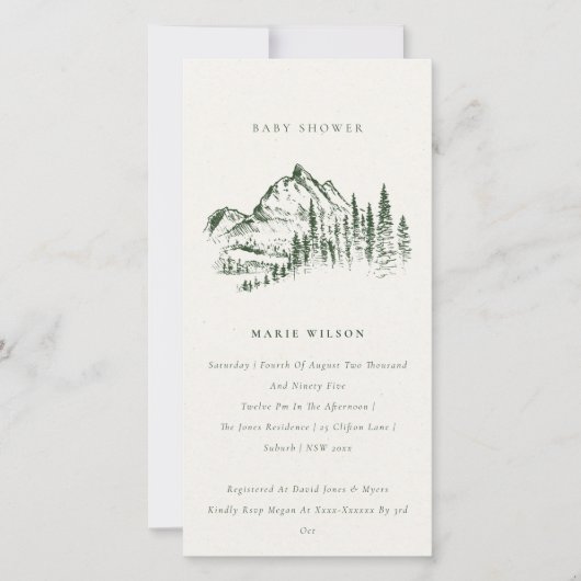 Invitation de Baby shower Sketch Mountain Pine ver (Devant)