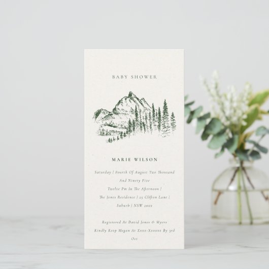 Invitation de Baby shower Sketch Mountain Pine ver (Debout devant)