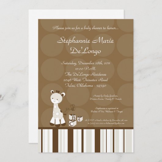 Invitation de Baby shower Snicker Doodle Giraffe (Devant / Derrière)