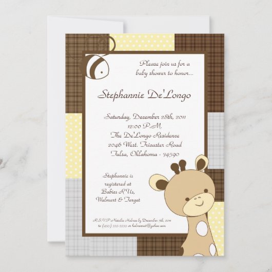 Invitation de Baby shower Snicker Doodle Giraffe (Devant)