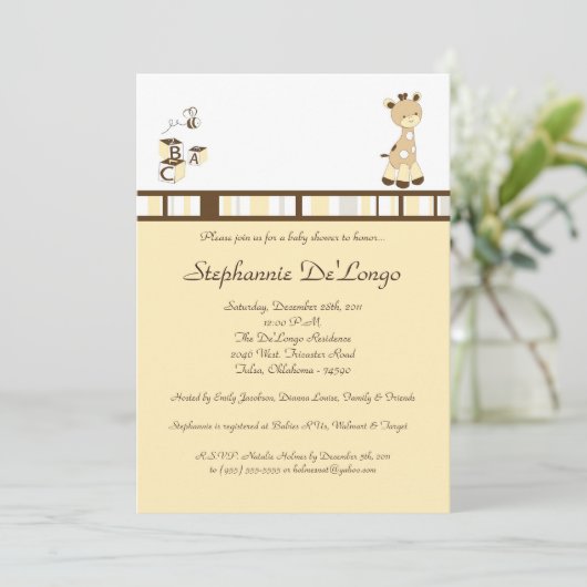 Invitation de Baby shower Snicker Doodle Giraffe (Debout devant)