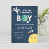 Invitation de Baby shower spatial Roquette d'astro (Debout devant)