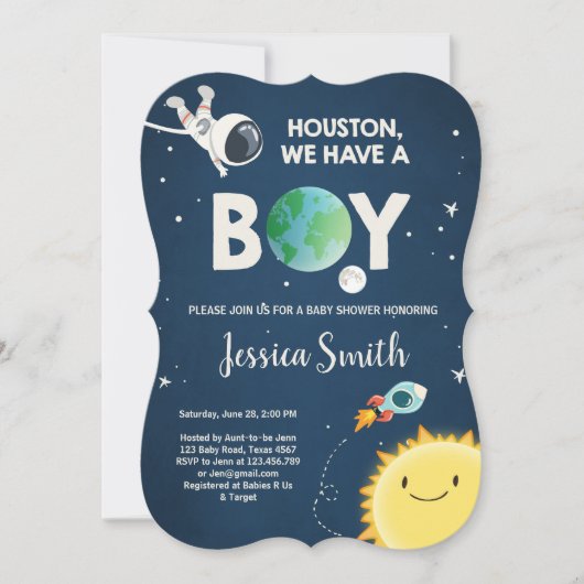 Invitation de Baby shower spatial Roquette d'astro (Devant)