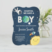 Invitation de Baby shower spatial Roquette d'astro (Debout devant)