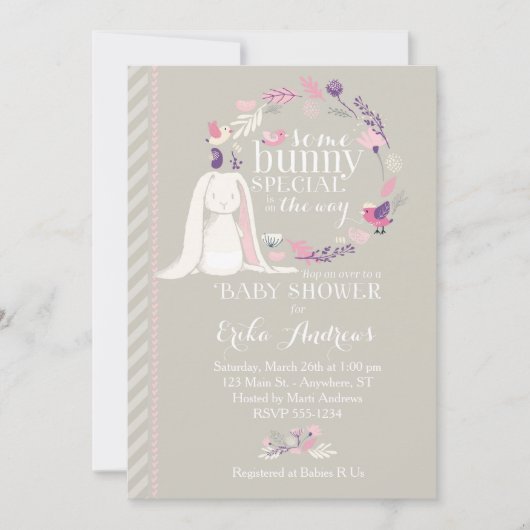Invitation de Baby shower spécial lapin (gris) (Devant)