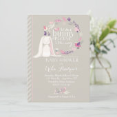 Invitation de Baby shower spécial lapin (gris) (Debout devant)