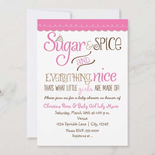 Invitation de baby shower Sugar & Spice Typography (Devant)