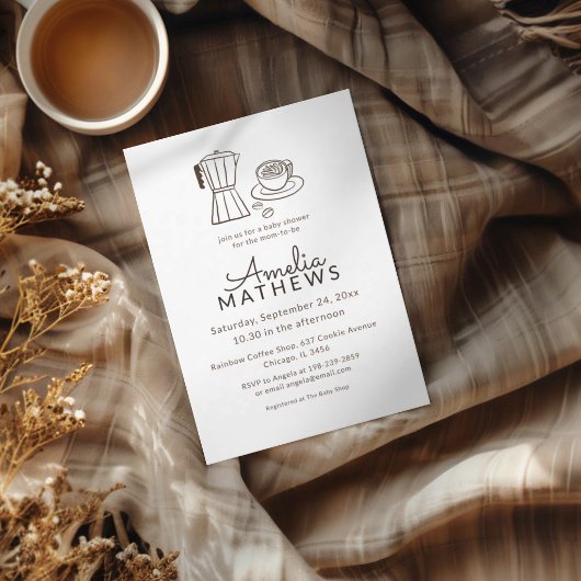 Invitation de baby shower sur le thème du café sim