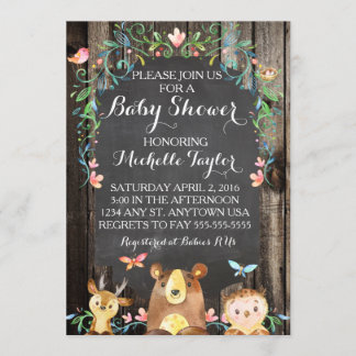 Invitation de baby shower sur les animaux de bois 