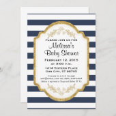 Invitation de Baby shower sur mesure, marine et or (Devant / Derrière)