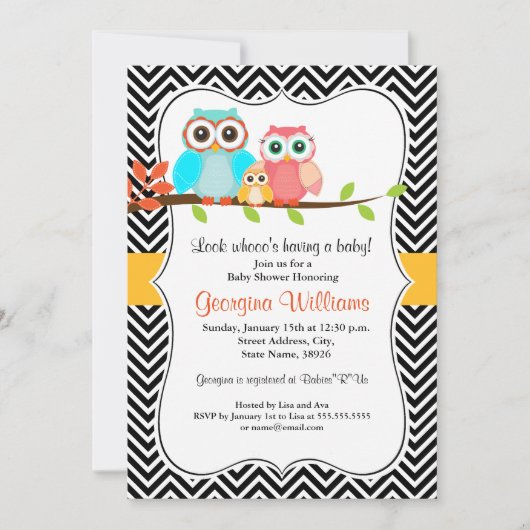 Invitation de Baby shower Sweet Owl (Devant)
