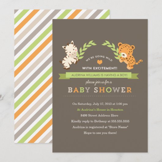 Invitation de Baby shower Sweet Safari (Devant / Derrière)