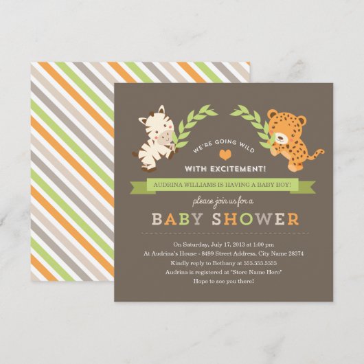 Invitation de Baby shower Sweet Safari (Devant / Derrière)