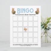 Invitation de Baby Shower Teddy Floral Bleu Bingo  (Debout devant)