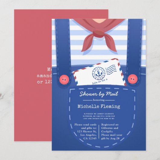 Invitation de Baby Shower Thème Marin pour Garçon (Devant / Derrière)