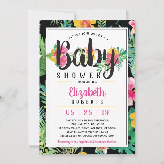 Invitation de Baby shower tropical, Luau (Devant)