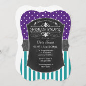 Invitation de Baby shower turquoise de bandes de t (Devant / Derrière)