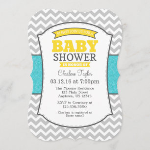 Invitation de Baby shower turquoise Gray Jaune