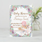 Invitation de Baby shower Unicorn, floral Unicorn, (Debout devant)