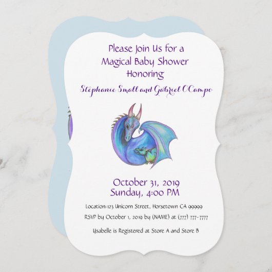 Invitation de Baby shower Unicorn Rainbow Custom P (Devant / Derrière)
