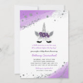Invitation de Baby shower Unicorne d'argent violet (Devant)