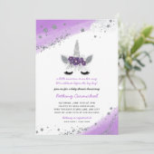 Invitation de Baby shower Unicorne d'argent violet (Debout devant)