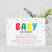 Invitation de Baby shower Unisex couleur vive (Debout devant)
