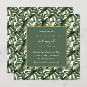 Invitation de baby shower unisex feuille Monstera