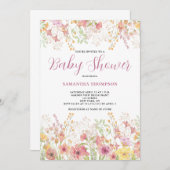 Invitation de Baby shower végétal rose (Devant / Derrière)