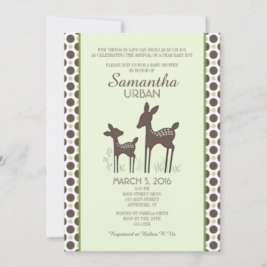 Invitation de Baby shower vert de cerf de saule (Devant)