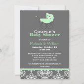 Invitation de Baby shower vert et gris (Devant)