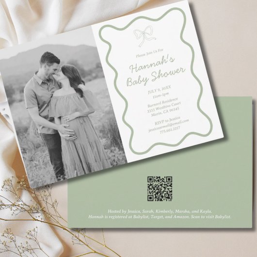 Invitation de Baby shower vert Sage personnalisé